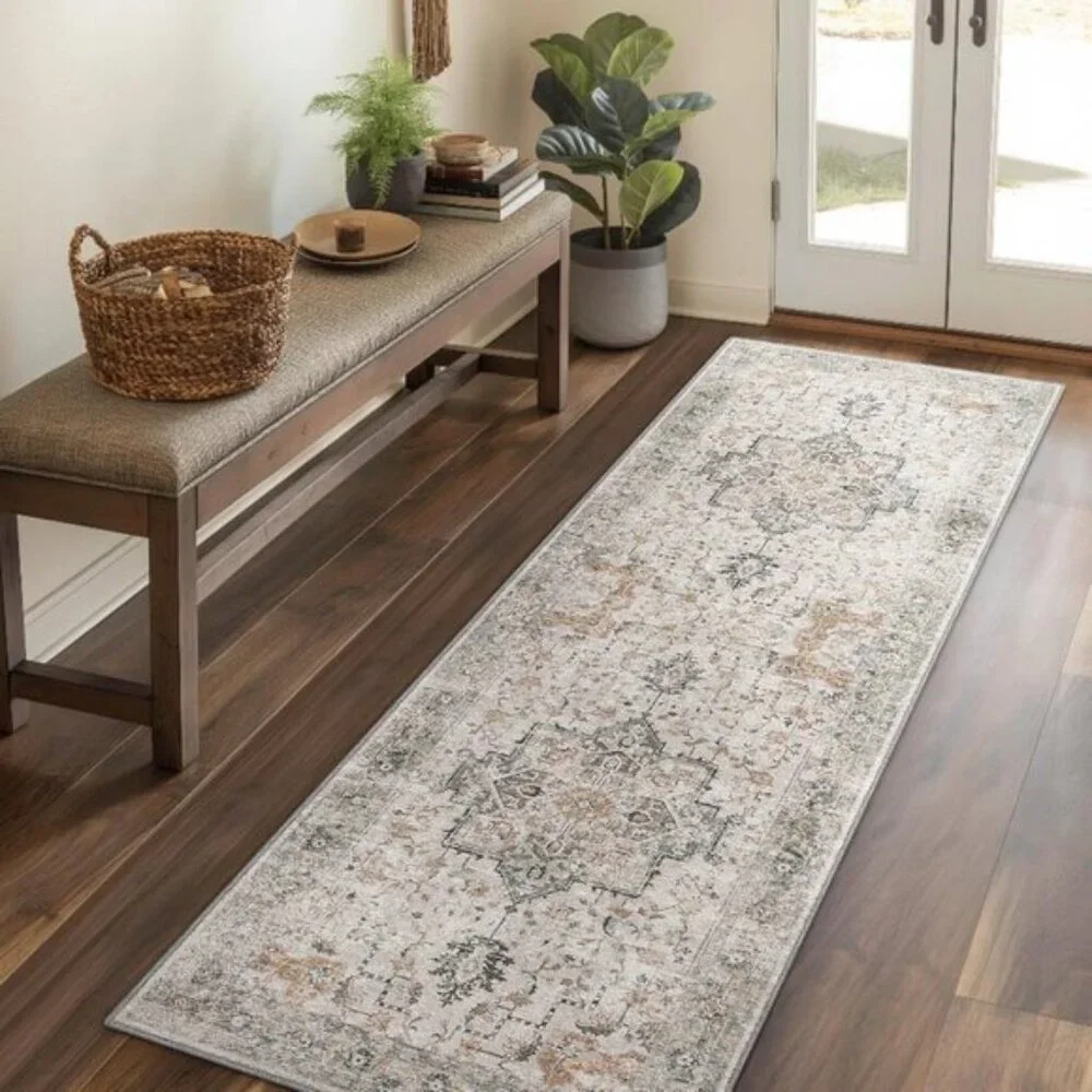 2x5 Runner Rug, Washable Vintage Low Pile Non-Slip Carpet for Hallway & Entry
